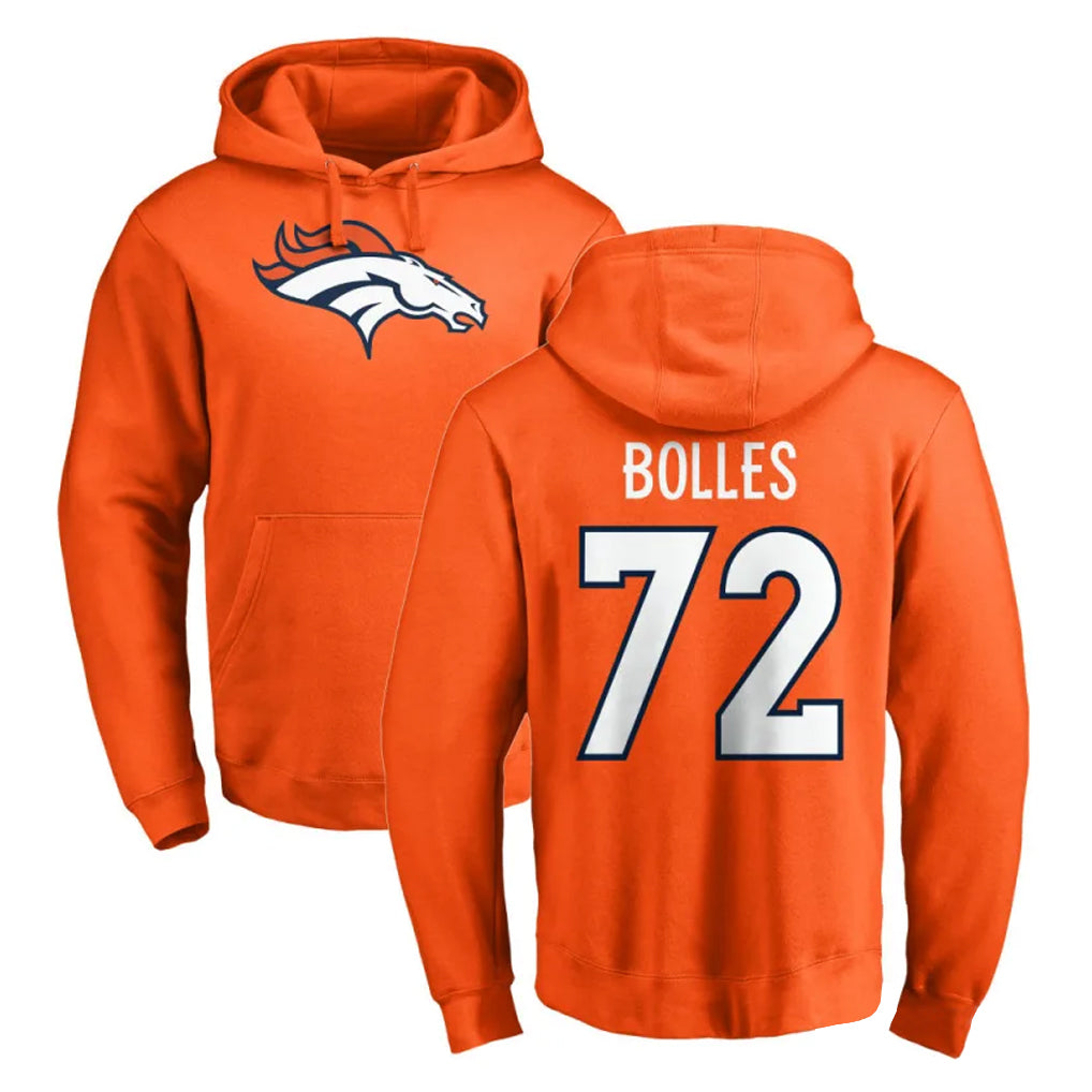 Kieara D.Broncos #72 Garett Bolles Player Orange Pullover Hoodie Limited Stitched Jerseys