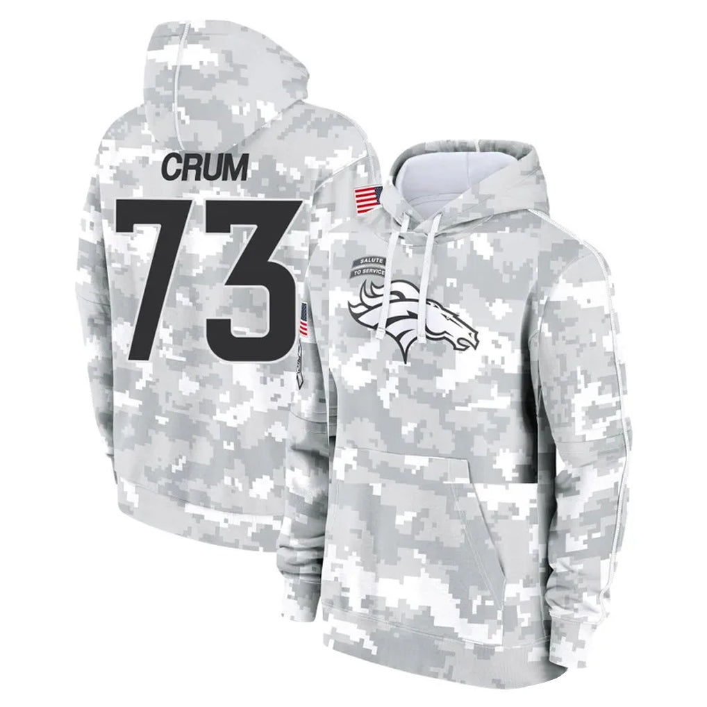 Kieara D.Broncos #73 Frank Crum Player Arctic Camo Salute to Service Hoodies Limited Game Stitched Jerseys