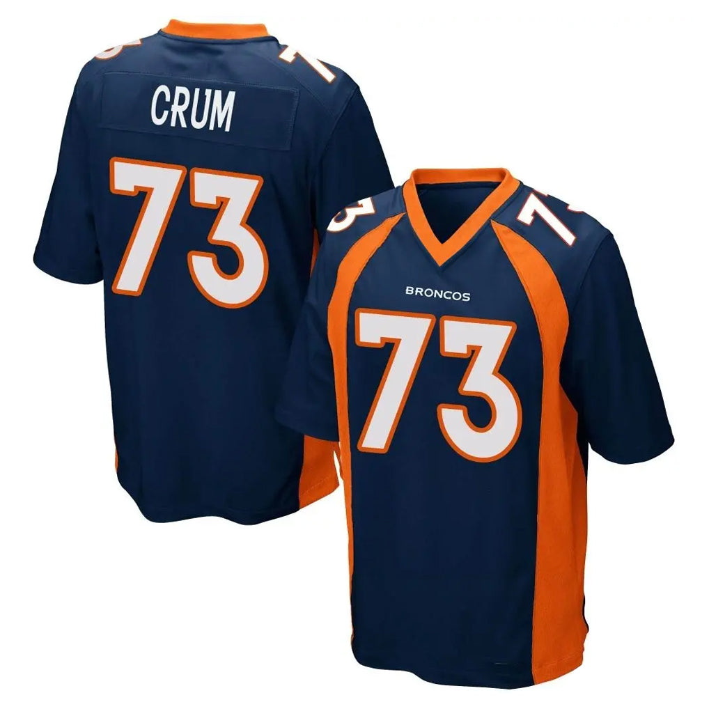 Kieara D.Broncos #73 Frank Crum Player Navy Game Stitched Jerseys