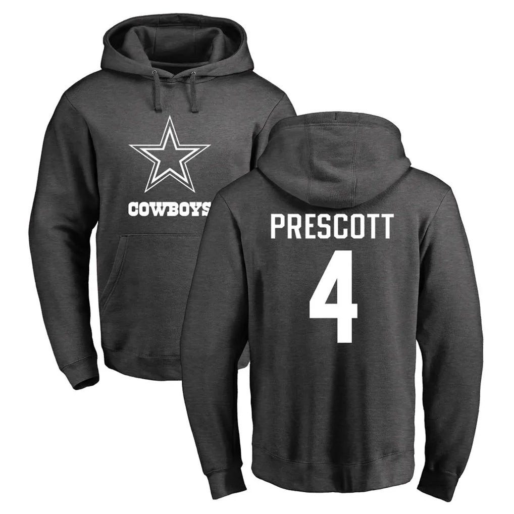 Kieara D.Cowboys #4 Dak Prescott Player Ash One Color Pullover Hoodie Limited Stitched Jerseys