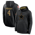 Kieara D.Cowboys #4 Dak Prescott Player Black Salute to Service Pullover Hoodies Limited Stitched Jerseys