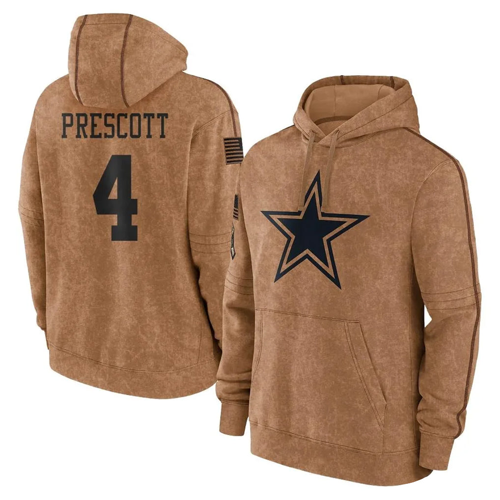 Kieara D.Cowboys #4 Dak Prescott Player Brown Salute to Service Hoodies Limited Game Stitched Jerseys