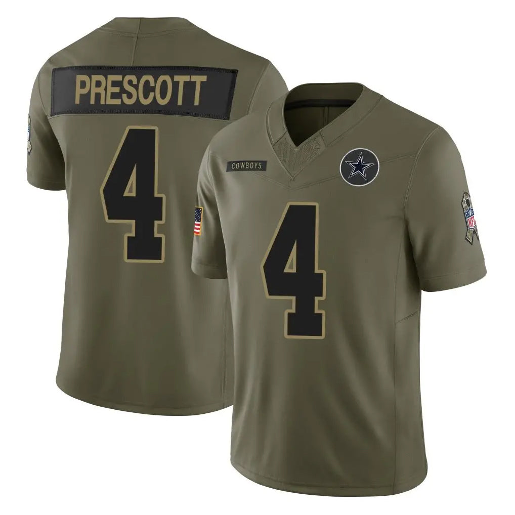 Kieara D.Cowboys #4 Dak Prescott Player Olive 2025 Salute to Service Limited Home Game Stitched Jerseys