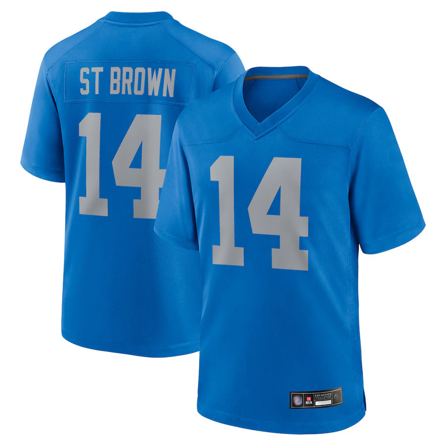 Kieara D.Lions Alternate Game Stitched Jerseys Throwback - Blue - #14 Amon-Ra St. Brown Player