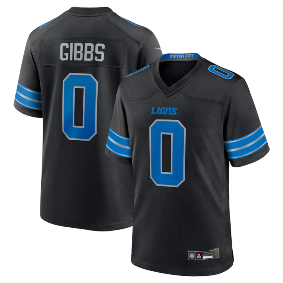 Kieara D.Lions #0 Jahmyr Gibbs Player Black Replica Game Stitched Jerseys