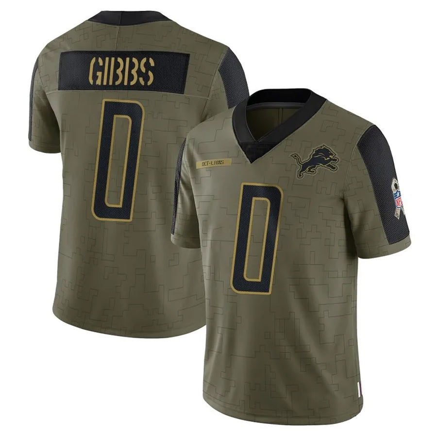 Kieara D.Lions #0 Jahmyr Gibbs Player Salute To Service Olive Stitched Jerseys