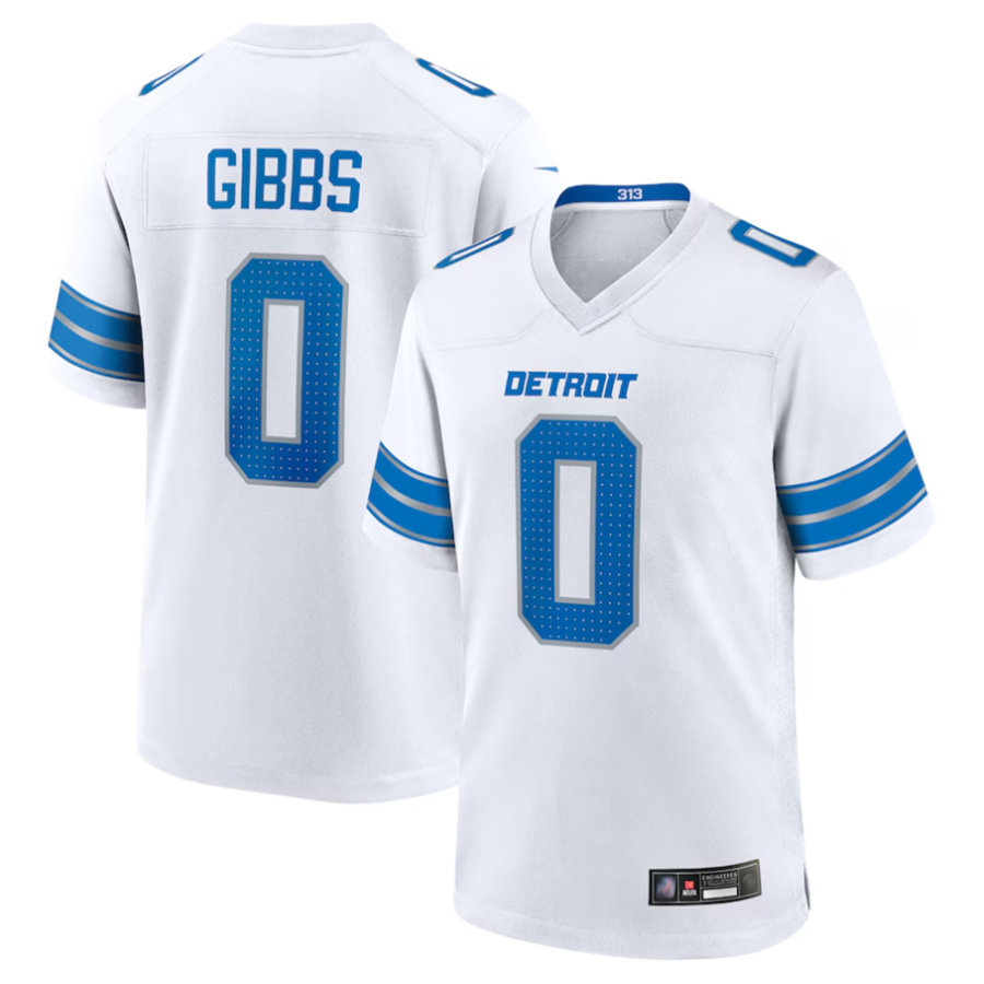 Kieara D.Lions #0 Jahmyr Gibbs Player White Replica Game Stitched Jerseys