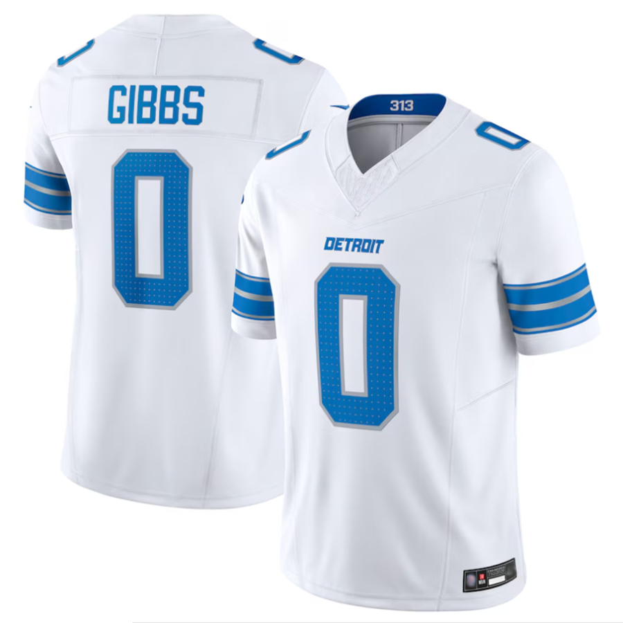 Kieara D.Lions #0 Jahmyr Gibbs Player White Vapor F.U.S.E. Limited Replica Stitched Jerseys