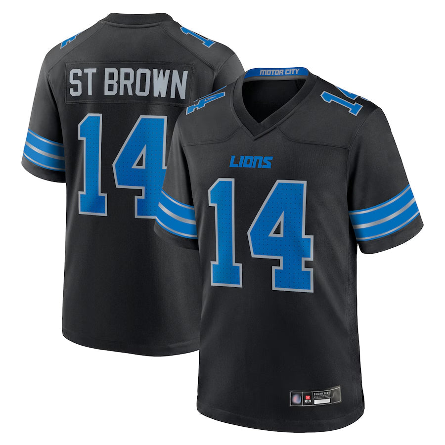 Kieara D.Lions #14 Amon-Ra St. Brown Player Black 2nd Alternate Game Stitched Jerseys