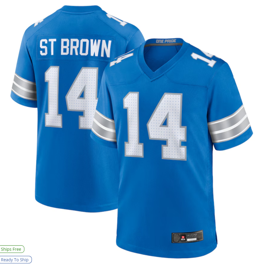 Kieara D.Lions #14 Amon-Ra St. Brown Player Blue Game Stitched Jerseys