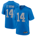 Kieara D.Lions #14 Amon-Ra St. Brown Player Blue Game Replica Stitched Jerseys