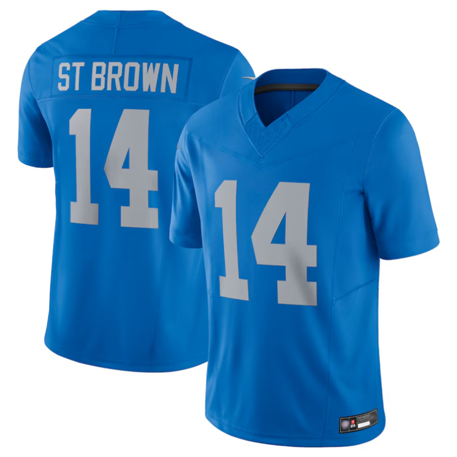 Kieara D.Lions #14 Amon-Ra St. Brown Player Blue Vapor F.U.S.E. Limited Stitched Jerseys