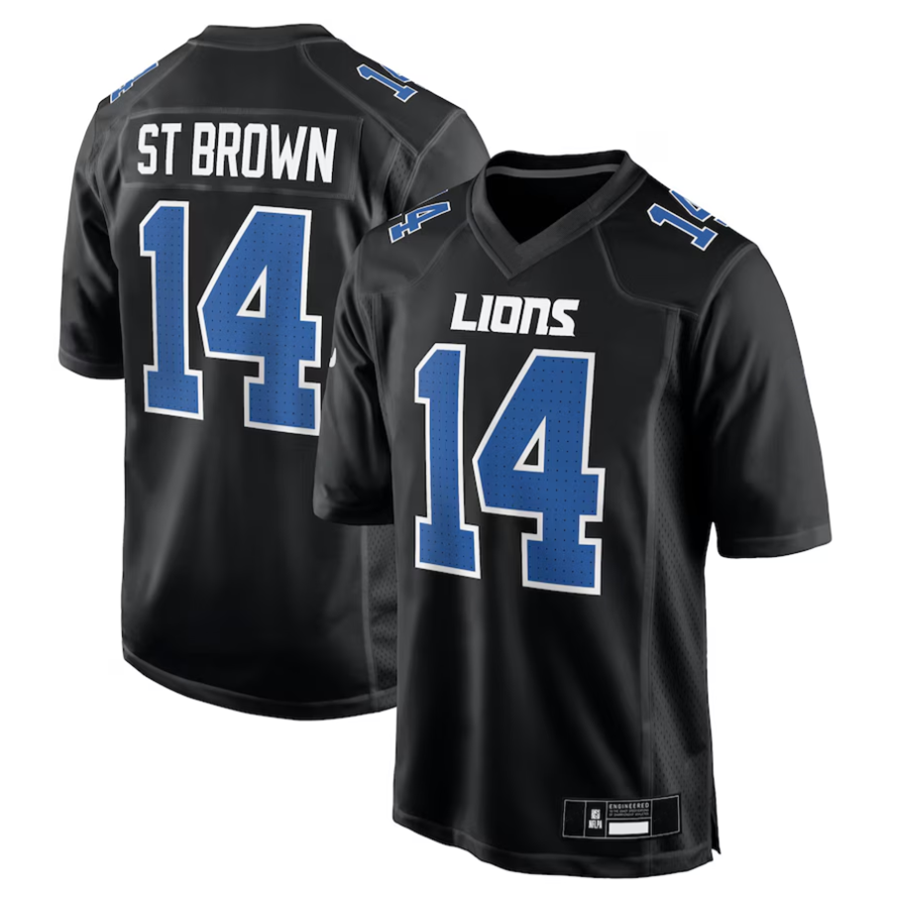Kieara D.Lions #14 Amon-Ra St. Brown Player Carbon Black Fashion Stitched Jerseys