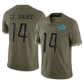 Kieara D.Lions #14 Amon-Ra St. Brown Player Salute To Service Limited Olive Stitched Jerseys