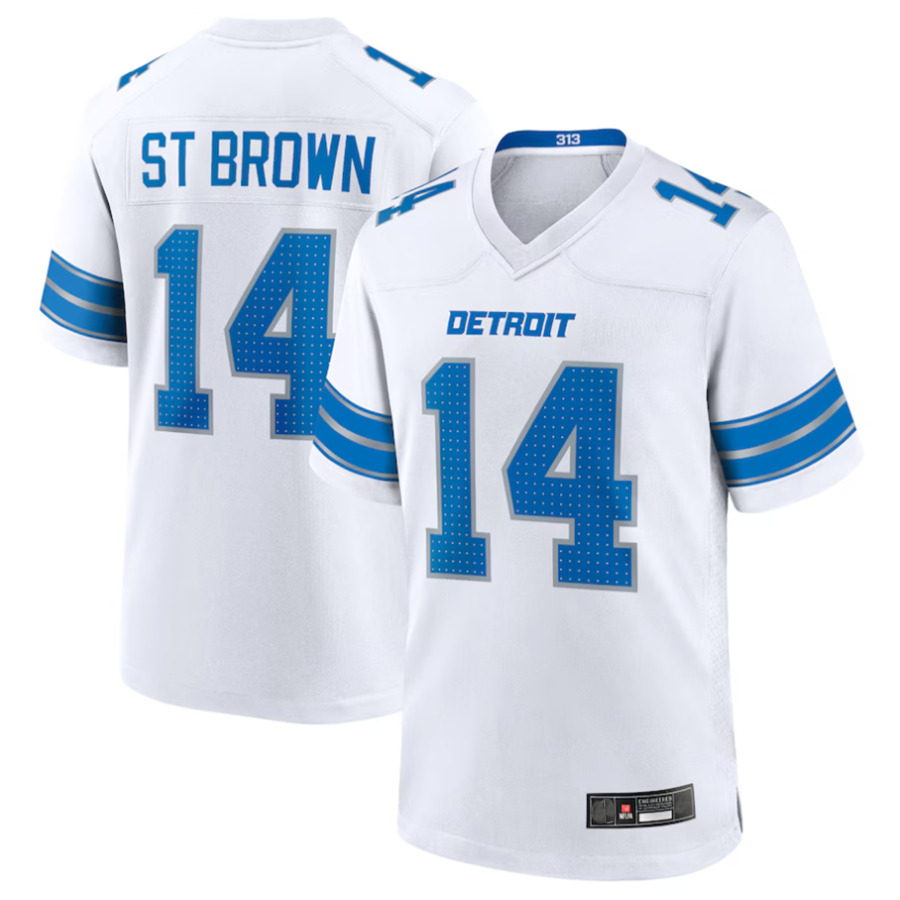 Kieara D.Lions #14 Amon-Ra St. Brown Player White Game Stitched Jerseys