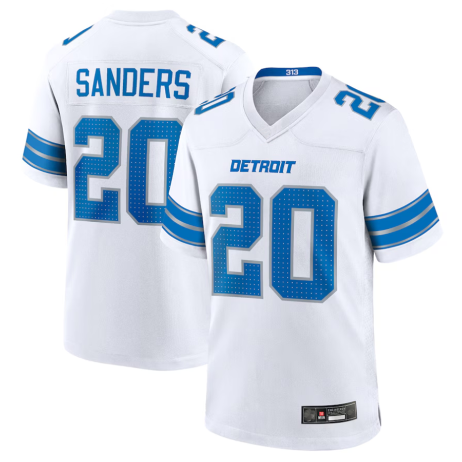 Kieara D.Lions #20 Barry Sanders Player White Game Stitched Jerseys