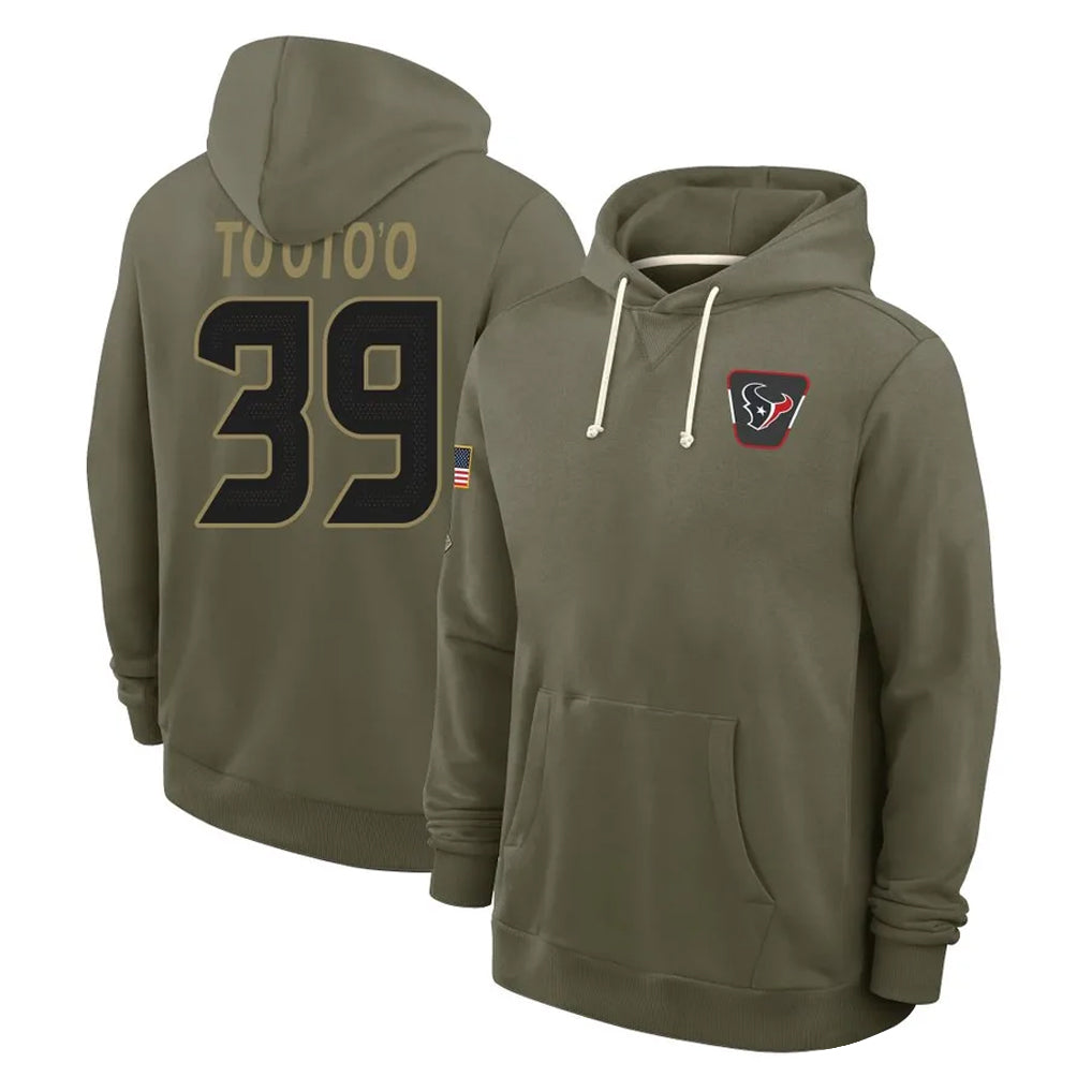 Kieara H.Texans #39 Henry To'oTo'o Player Olive Salute to Service Pullover Hoodies Limited Stitched Jerseys