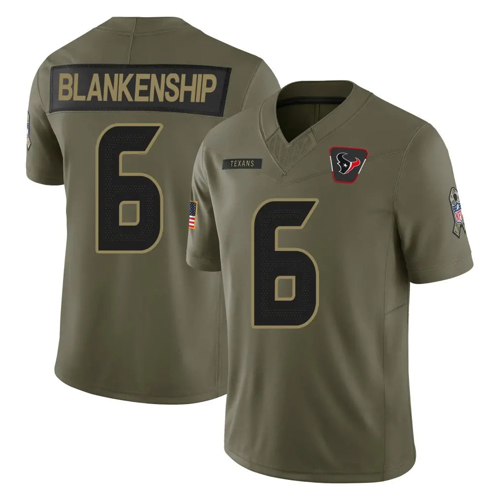 Kieara H.Texans #6 Reed Blankenship Player Olive 2025 Salute To Service Limited Game Stitched Jerseys