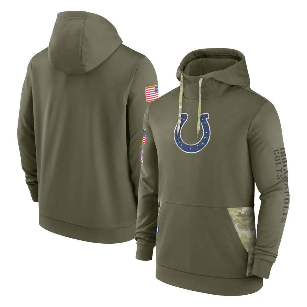 Kieara IN.Colts Olive Salute To Service Hoodies Limited Blank Player Stitched Jerseys