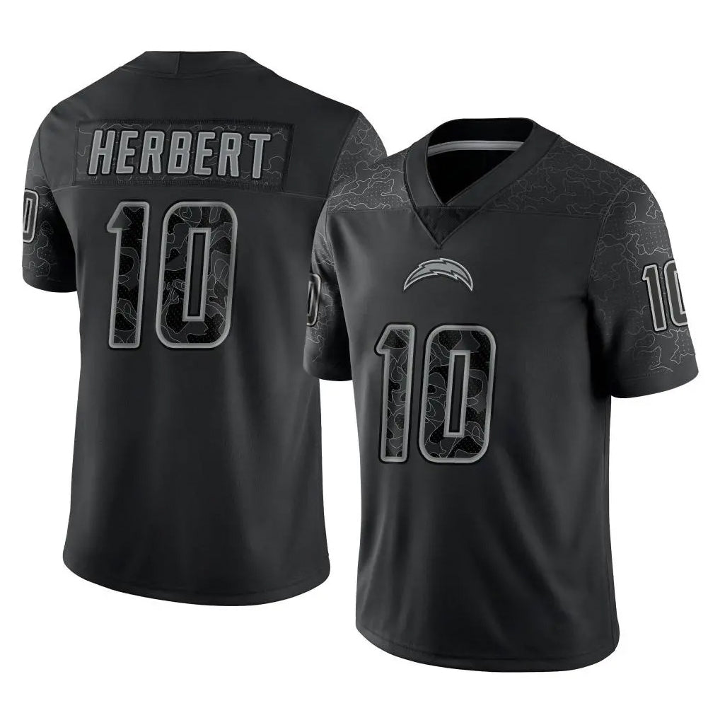 Kieara LA.Chargers #10 Justin Herbert Player Black Limited Reflective Home Game Stitched Jerseys