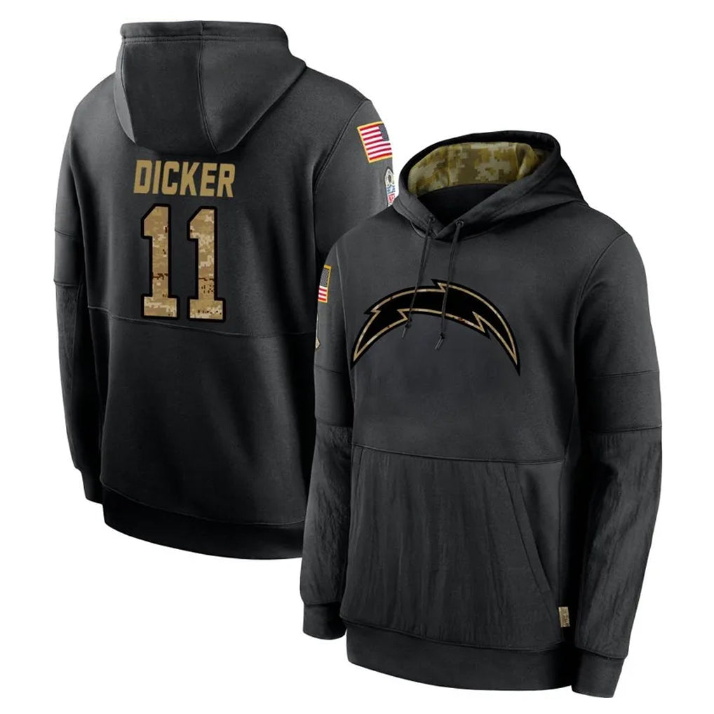 Kieara LA.Chargers #11 Cameron Dicker Player Black Salute to Service Hoodies Limited Game Stitched Jerseys