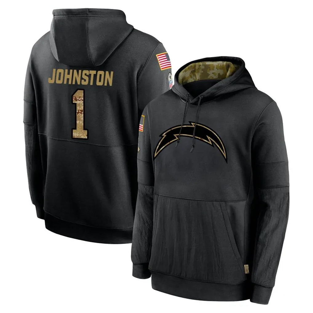Kieara LA.Chargers #1 Quentin Johnston Player Black Salute to Service Hoodies Limited Game Stitched Jerseys