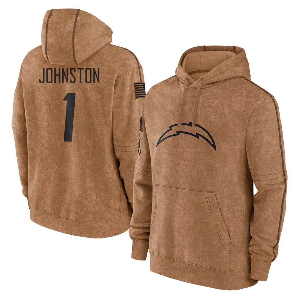 Kieara LA.Chargers #1 Quentin Johnston Player Brown Salute to Service Hoodies Limited Game Stitched Jerseys