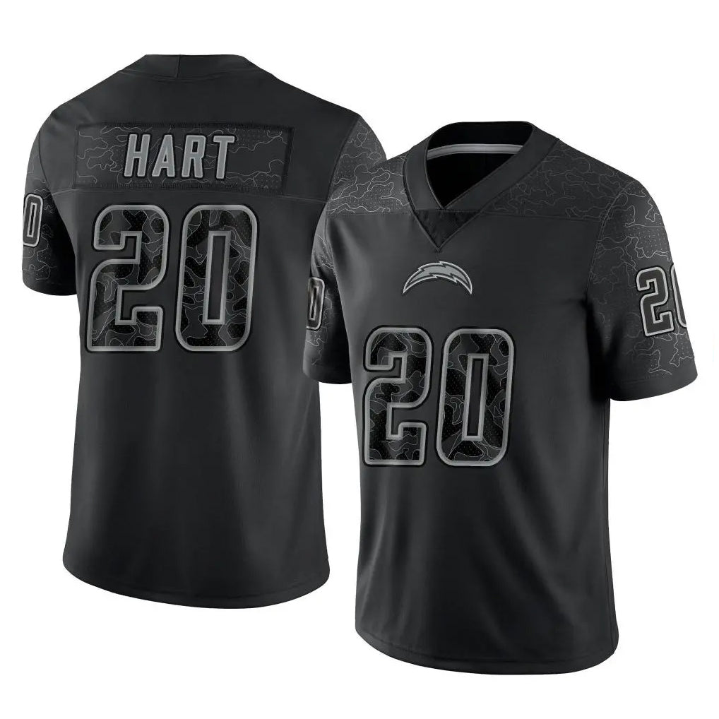 Kieara LA.Chargers #20 Cam Hart Player Black Limited Reflective Home Game Stitched Jerseys