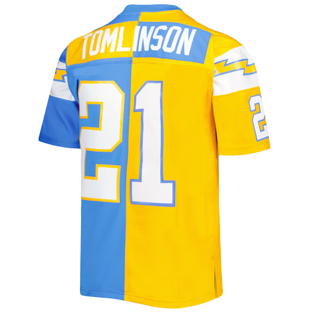 Kieara LA.Chargers #21 LaDainian Tomlinson Mitchell & Ness Powder BlueGold 2002 Split Legacy Replica Jersey