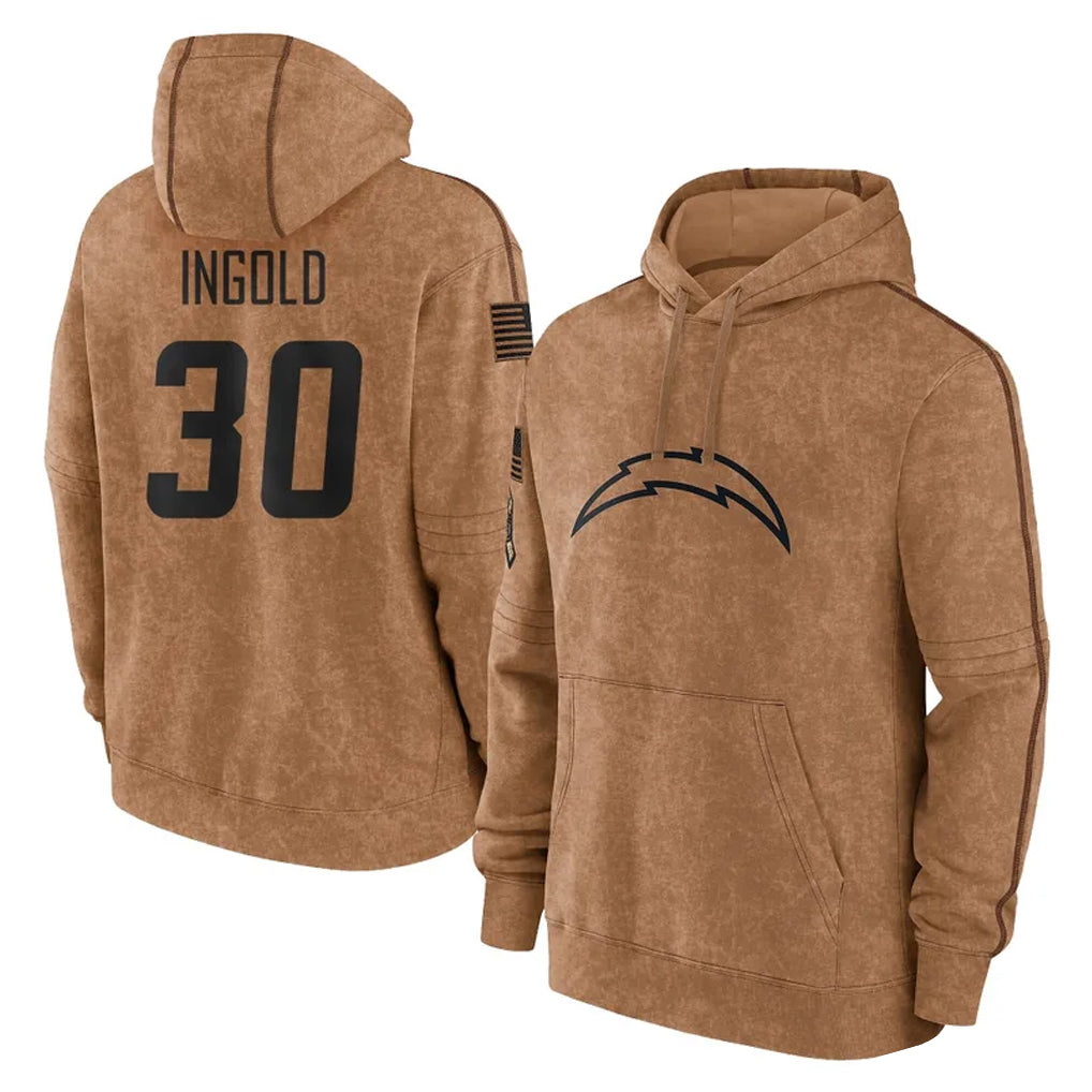 Kieara LA.Chargers #30 Alec Ingold Player Brown Salute to Service Hoodies Limited Game Stitched Jerseys