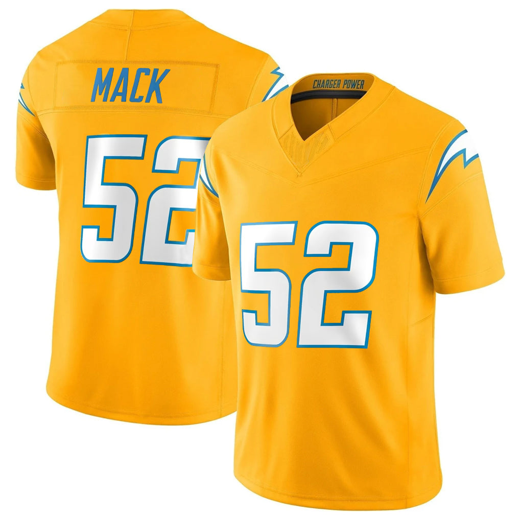 Kieara LA.Chargers #52 Khalil Mack Player Gold Limited Vapor F.U.S.E. Home Game Stitched Jerseys