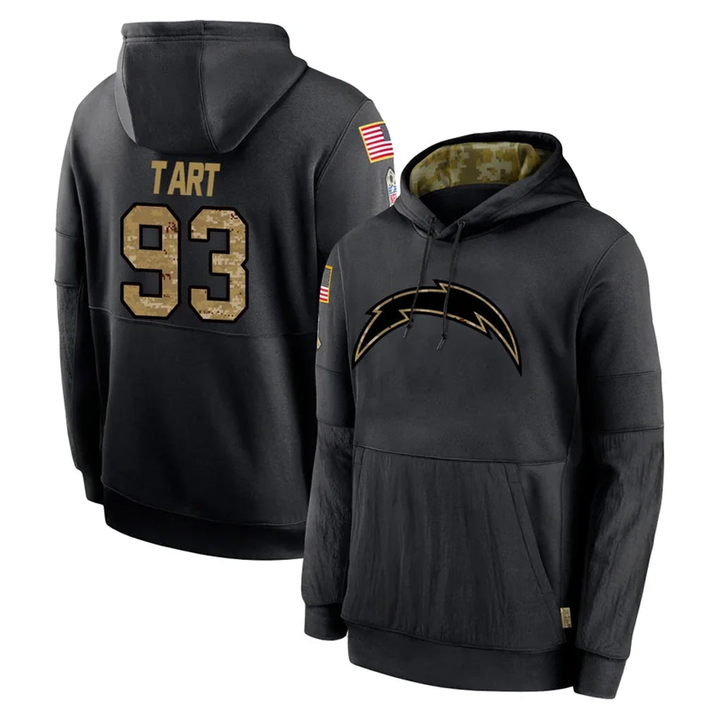 Kieara LA.Chargers #93 Teair Tart Player Black Salute to Service Hoodies Limited Game Stitched Jerseys