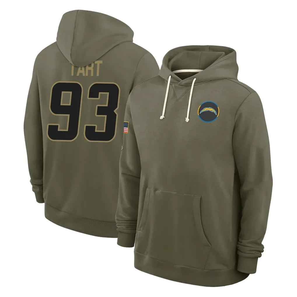 Kieara LA.Chargers #93 Teair Tart Player Olive Salute to Service Pullover Hoodies Limited Stitched Jerseys