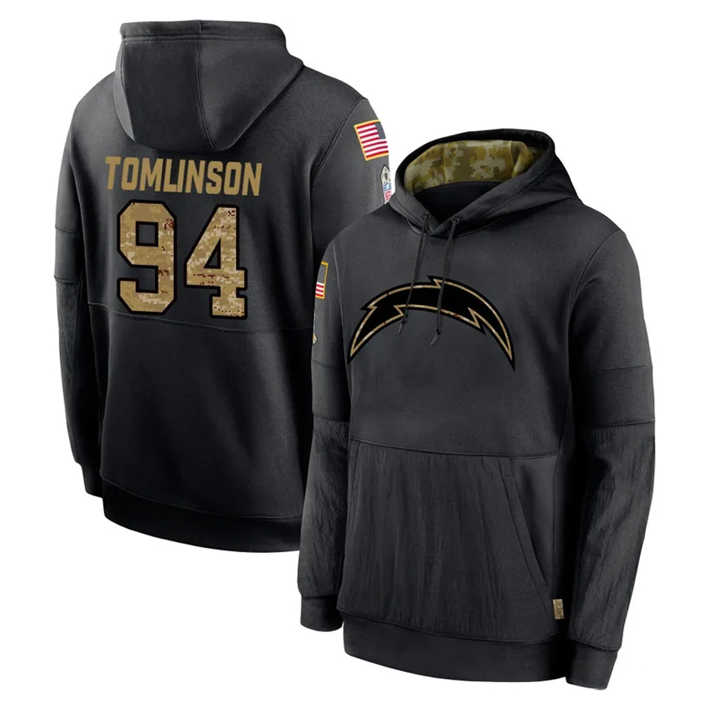 Kieara LA.Chargers #94 Dalvin Tomlinson Player Black Salute to Service Hoodies Limited Game Stitched Jerseys
