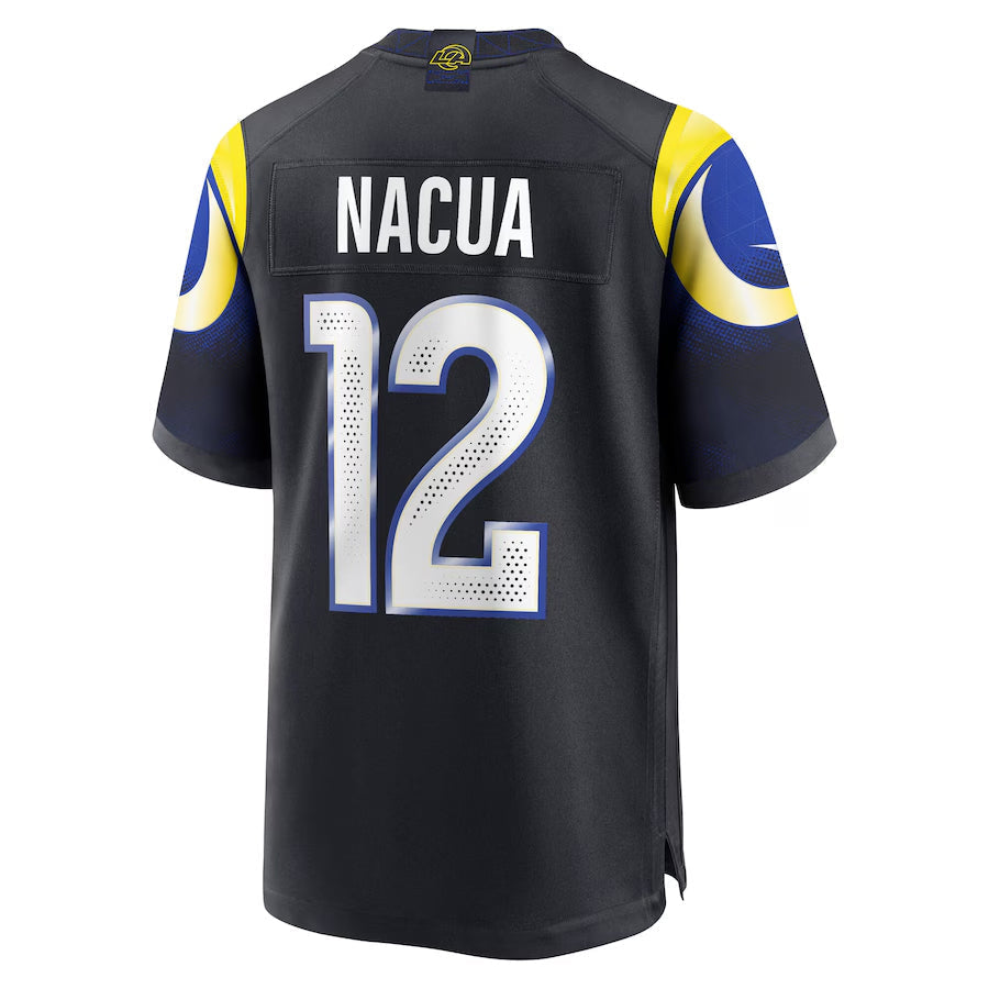 Kieara LA.Rams #12 Puka Nacua Player Midnight Blue Rivalries Collection Game Stitched Jersey