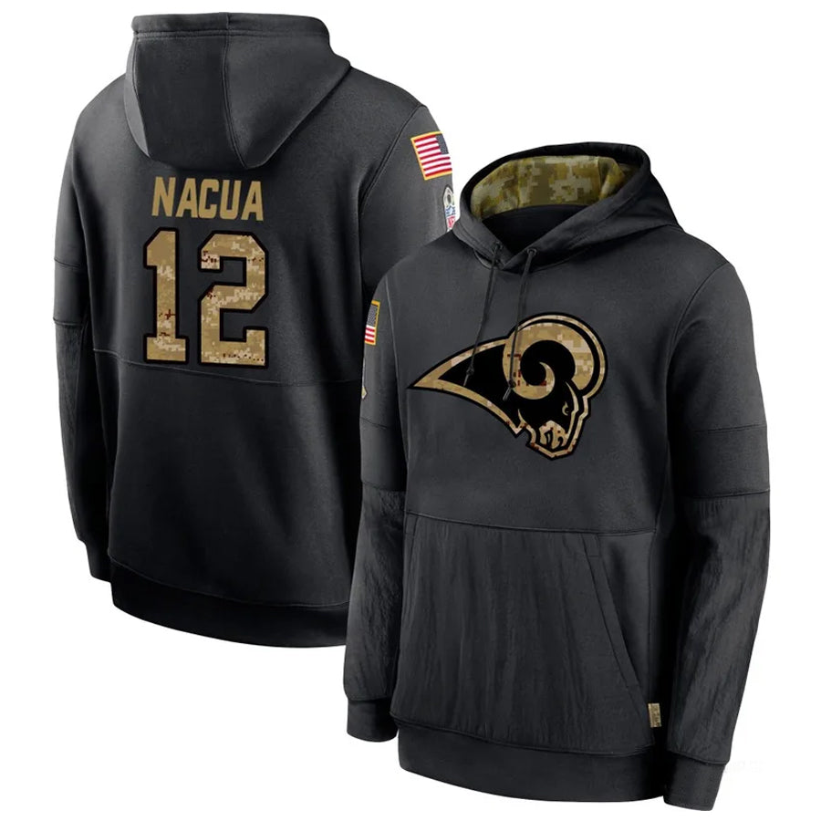 Kieara LA.Rams #12 Puka Nacua Player Salute to Service Black Hoodies Stitched Jerseys