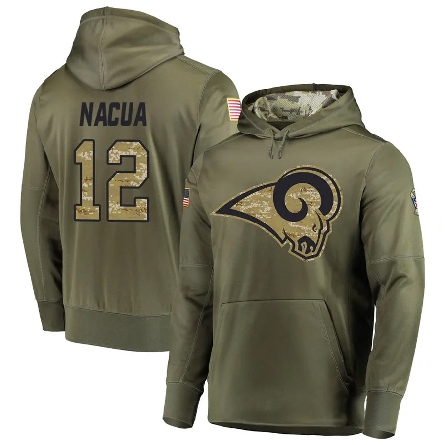 Kieara LA.Rams #12 Puka Nacua Player Salute to Service Olive Hoodies Stitched Jerseys