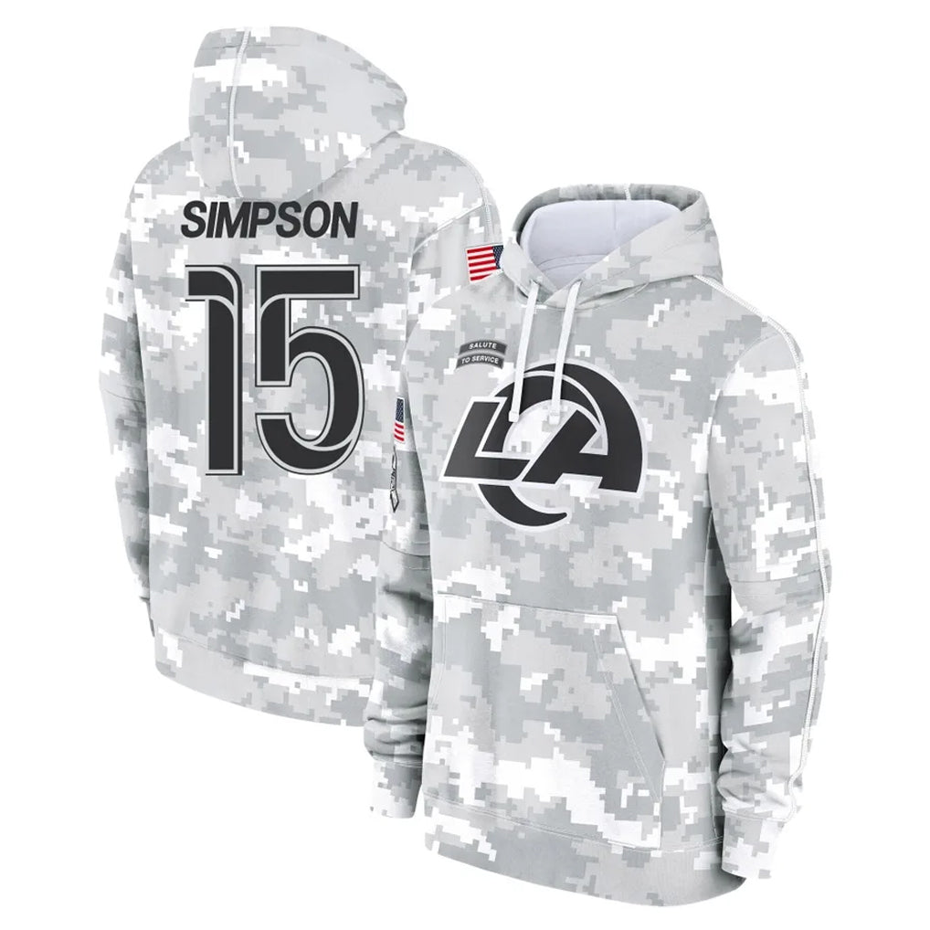 Kieara LA.Rams #15 Ty Simpson Player Arctic Camo Salute to Service Hoodies Limited Game Stitched Jerseys