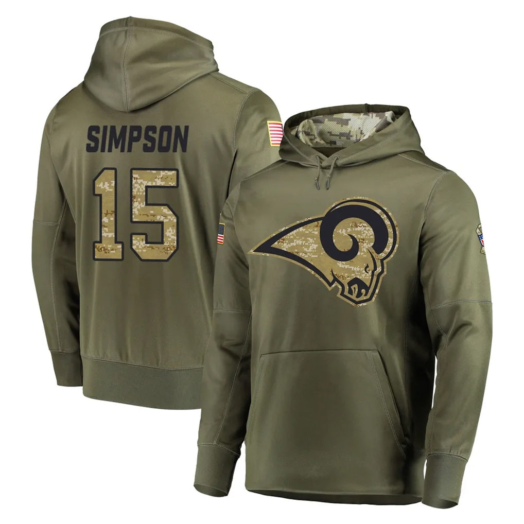 Kieara LA.Rams #15 Ty Simpson Player Olive Salute to Service Pullover Hoodies Home Game Stitched Jerseys