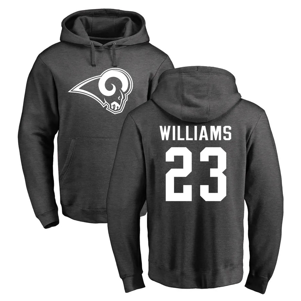 Kieara LA.Rams #23 Kyren Williams Player Gray Pullover Hoodie Limited Game Stitched Jerseys