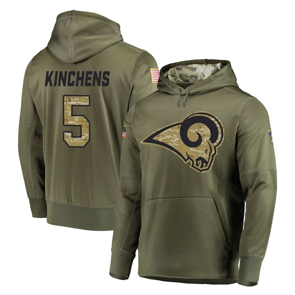 Kieara LA.Rams #5 Kamren Kinchens Player Olive Salute to Service Pullover Hoodies Home Game Stitched Jerseys