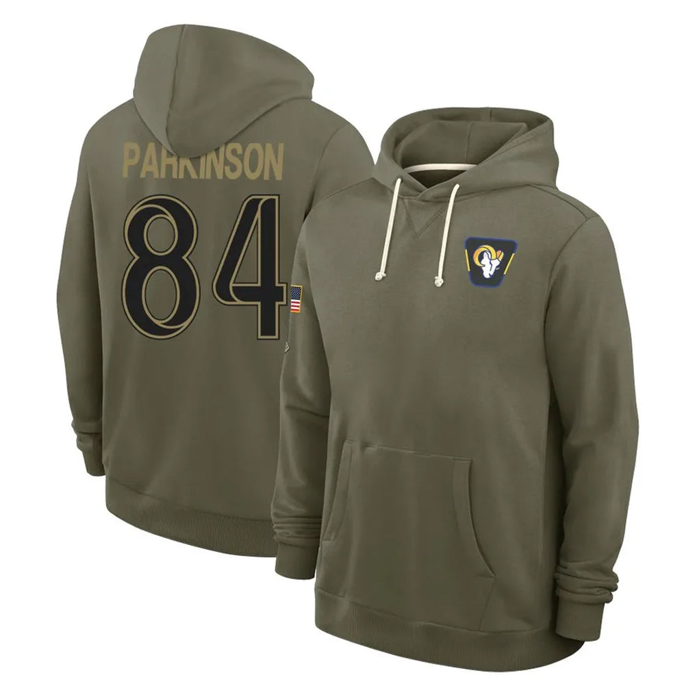 Kieara LA.Rams #84 Colby Parkinson Player Olive Salute to Service Pullover Hoodies Limited Stitched Jerseys
