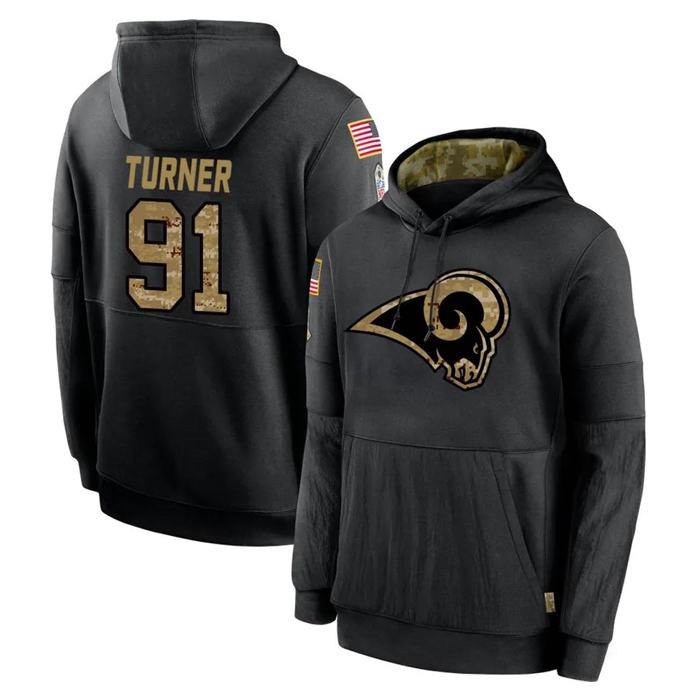 Kieara LA.Rams #91 Kobie Turner Player Black Salute to Service Hoodies Limited Game Stitched Jerseys