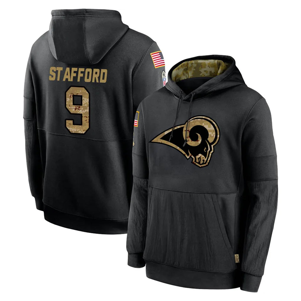 Kieara LA.Rams #9 Matthew Stafford Player Black Salute to Service Hoodies Limited Game Stitched Jerseys