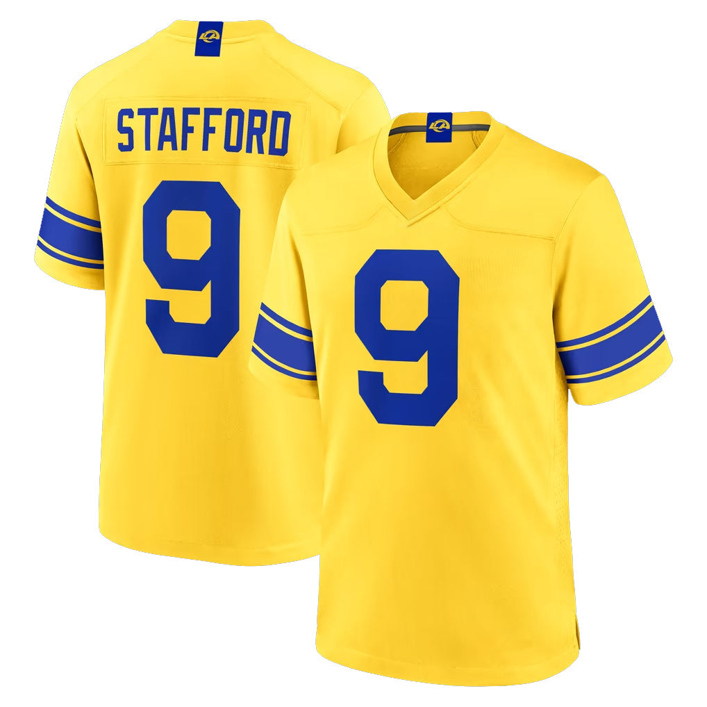 Kieara LA.Rams #9 Matthew Stafford Player Gold Classic Sol Home Game Stitched Jerseys