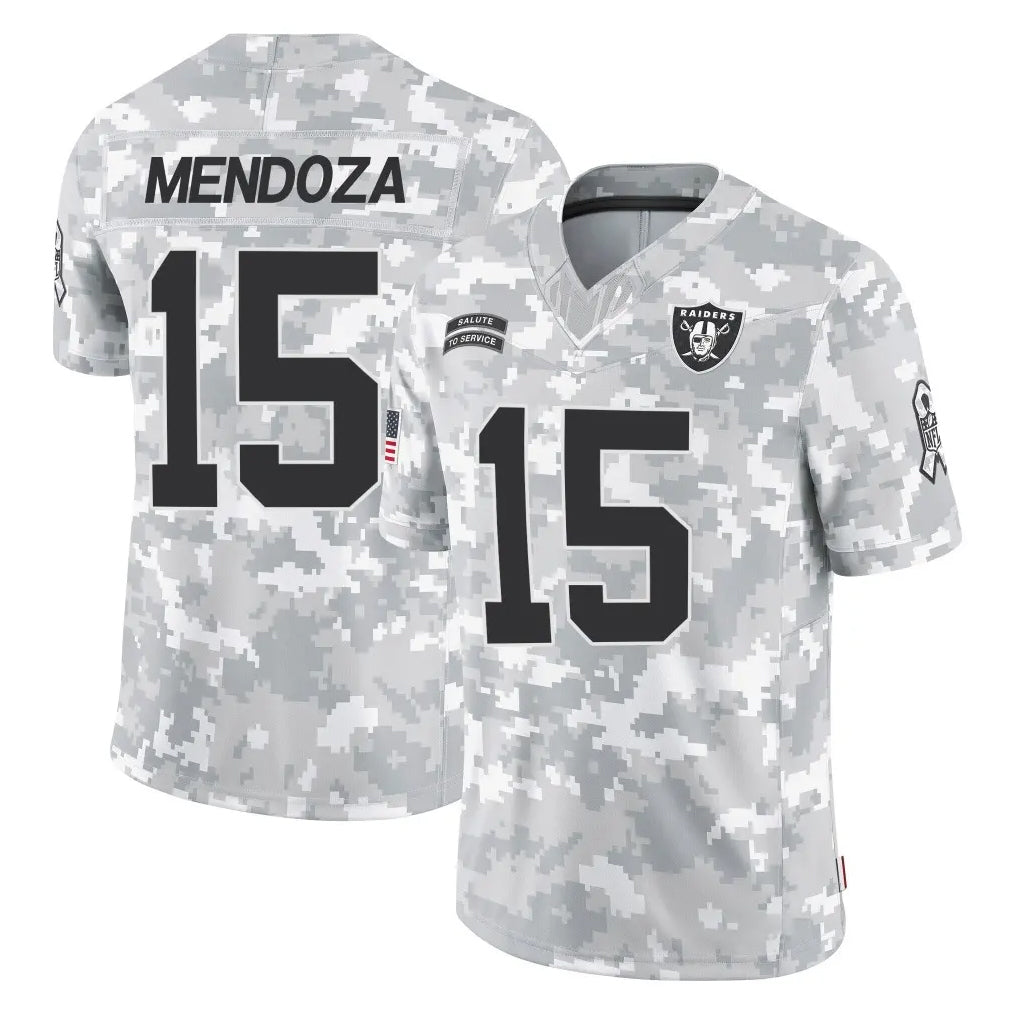 Kieara LV.Raiders #15 Fernando Mendoza Player Arctic Camo Salute To Service Limited Game Stitched Jerseys