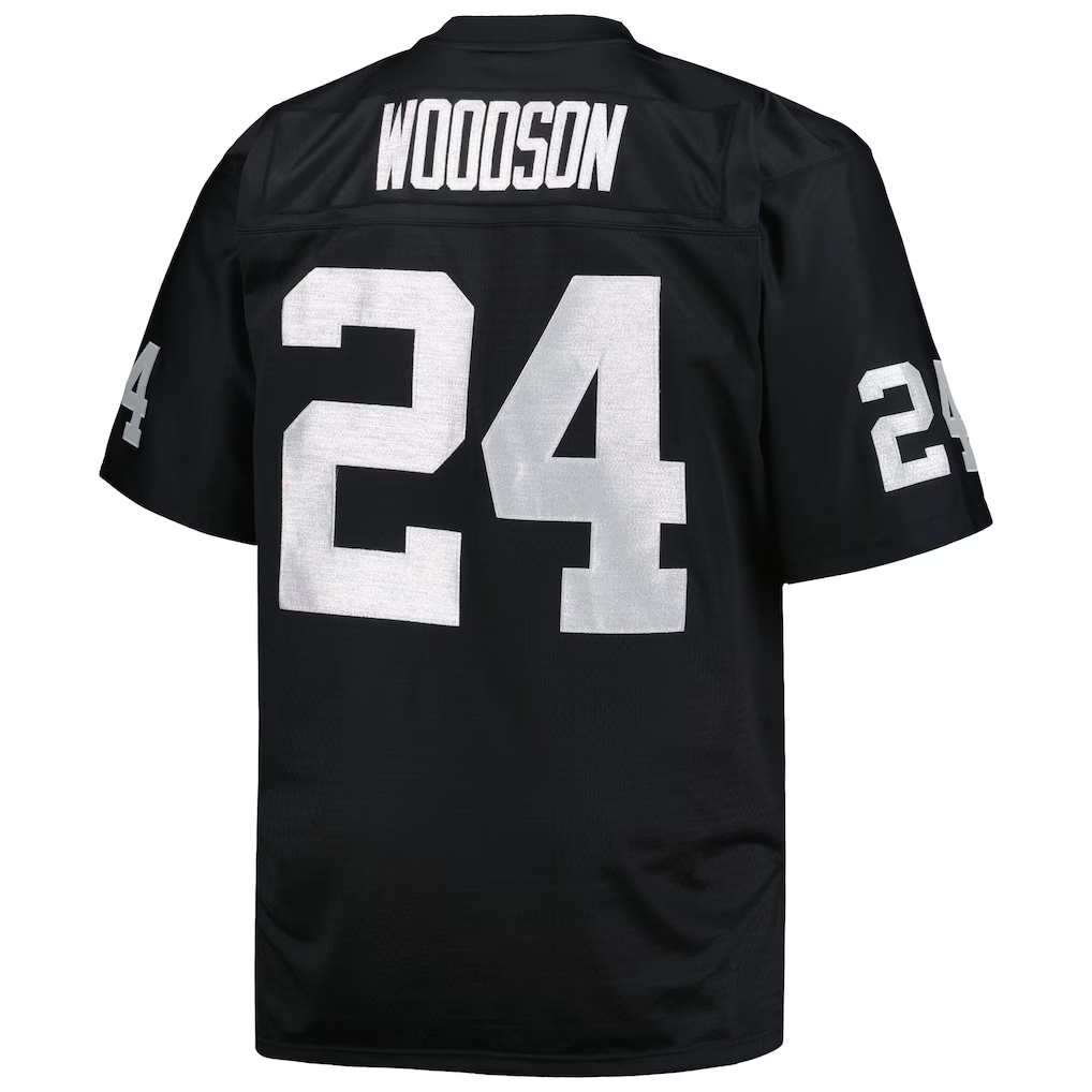 Kieara LV.Raiders #24 Charles Woodson Mitchell & Ness Black Big & Tall 1998 Retired Player Replica Jersey
