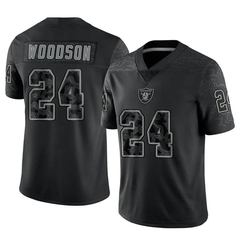 Kieara LV.Raiders #24 Charles Woodson Player RFLCTV Limited Black Stitched Jerseys