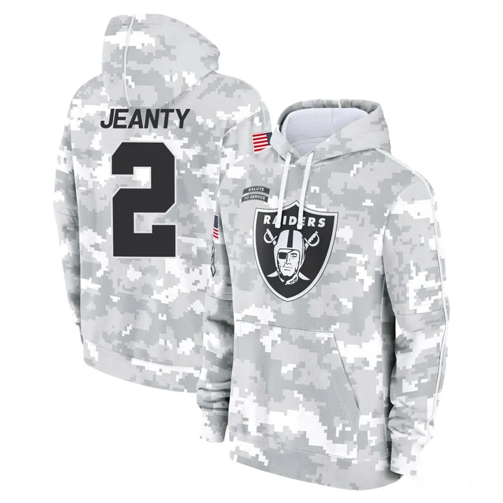 Kieara LV.Raiders #2 Ashton Jeanty Player Arctic Camo Salute to Service Hoodies Limited Game Stitched Jerseys