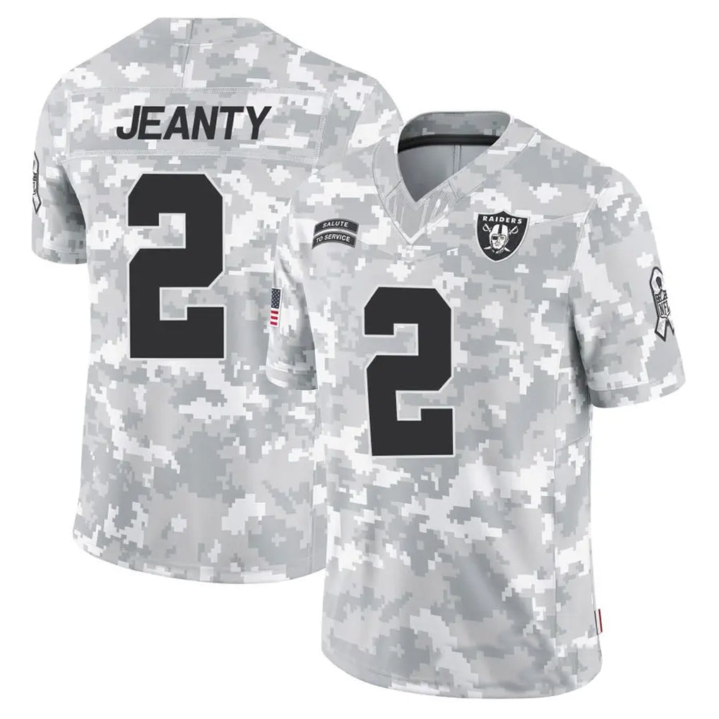 Kieara LV.Raiders #2 Ashton Jeanty Player Arctic Camo Salute to Service Limited  Stitched Jerseys